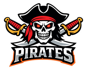 Fototapeta premium Mascot style illustration of a pirate skull with crossed swords depicting a fierce emblem for sports branding