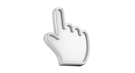 Obraz premium Isolated pointing hand mouse pointer or cursor symbol for selecting objects, silver metallic