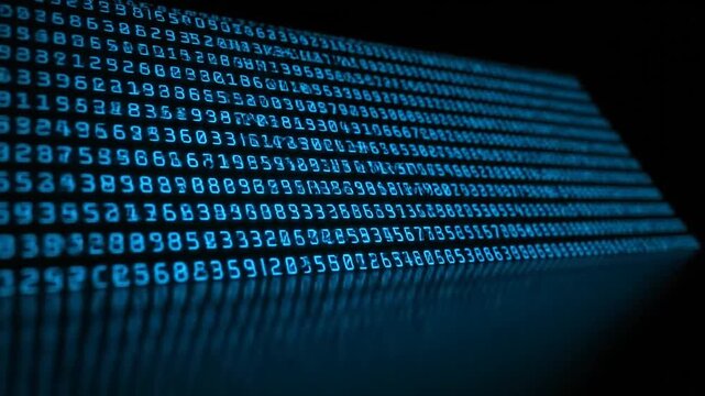 Abstract digital data stream displaying numerical information on dark background