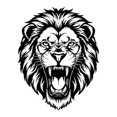Fierce Lion Head Illustration with Open Mouth and Sharp Teeth.