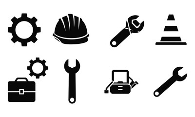Industrial Tools and Safety Equipment Icons Set for Construction