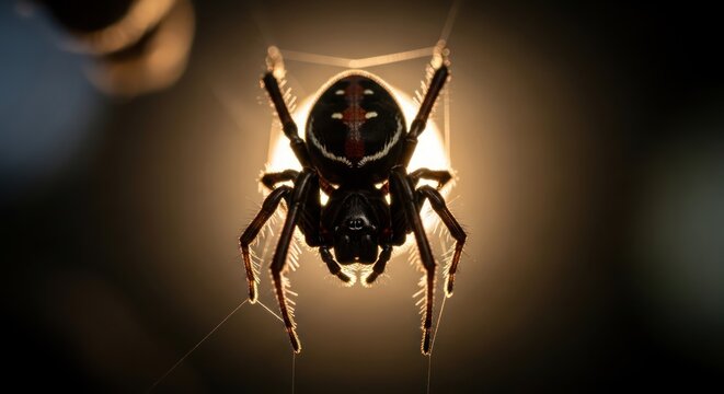 Intricate orb weaver spider displaying its intricate web against a light background showcasing its