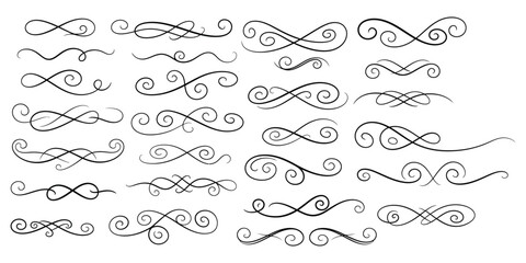 Collection of elegant swirling patterns and decorative elements in a minimalist design