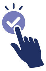 Fototapeta premium Modern flat illustration of a hand clicking a checkmark button depicting confirmation for digital interaction