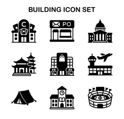 Glyph Black Detailed Building Architectural Landmarks and Structures Icon Set