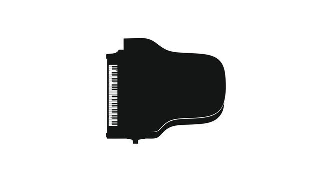 Black grand piano outline against a white background silhouette
