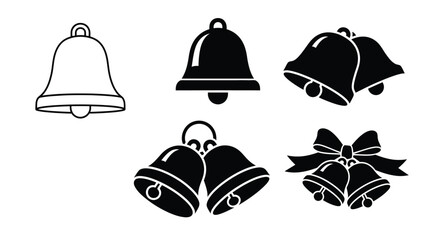 A collection of black and white bell illustrations clean silhouette