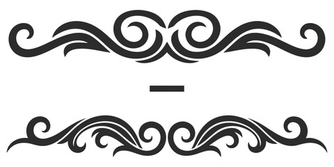 Fototapeta premium Ornate black decorative elements with swirling patterns and a dash