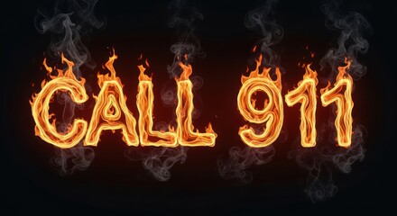 Fiery depiction of 'Call 911' message with dynamic blazing visuals on black backdrop