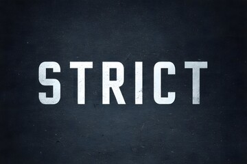 Fototapeta premium strict in bold uppercase sans-serif font on a dark gray textured background minimalistic design with sharp edges and high contrast emphasizing seriousness and intensity