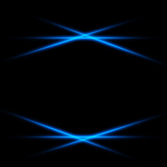 Neon Blue Lens Flare on Black Background, Sci-Fi Energy Beam Glow, Futuristic Light Streak ,Banner