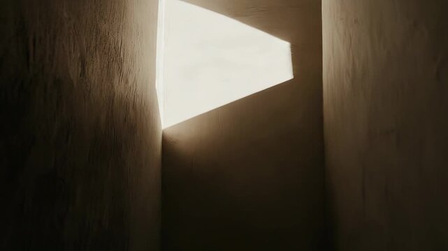 Sunlight casts sharp geometric shadows on a rough beige wall, highlighting texture and minimal architectural lines for a calm, modern, abstract interior background