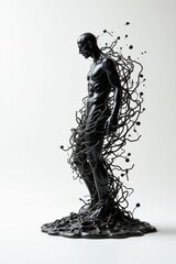 Fototapeta premium Abstract Sculpture of a Male Figure Enshrouded in a Network of Dark, Organic Tendrils