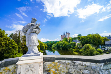 Fototapeta premium View of Limburg Cathedral and the surrounding landscape in Limburg an der Lahn. Limburger Dom. 