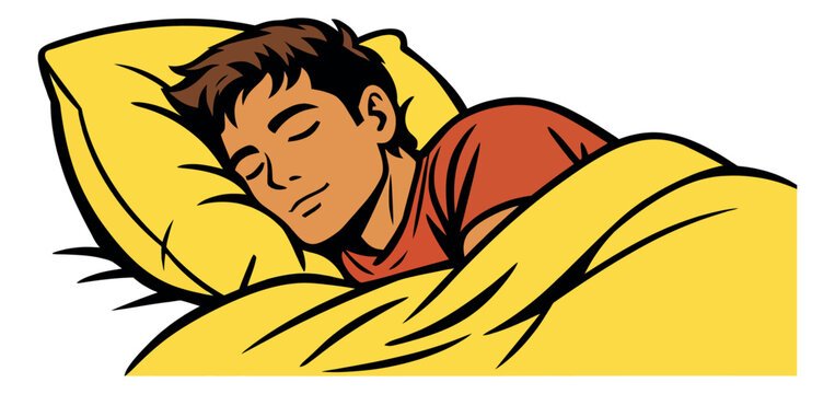Pop art line art illustration of a man depicting sleeping peacefully for good sleep and relaxation