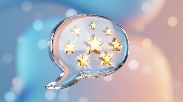 golden stars inside speech bubble, rating and feedback concept