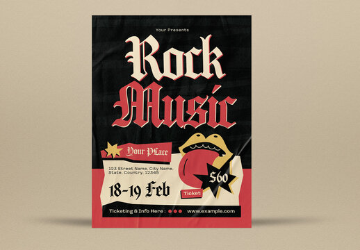 Black And Red Grunge Rock Music Flyer Layout