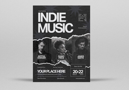 Black Grunge Indie Music Festival Flyer Layout