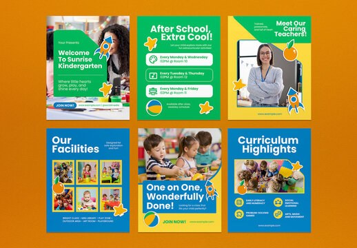 Blue And Green Flat Design Kindergarten Education Social Media