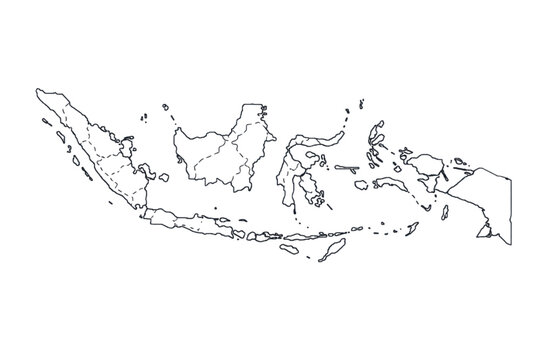 Indonesia Map Outline Vector Illustration Black and White
