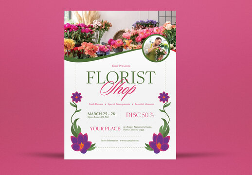 White Grainy Blur Florist Flyer Layout