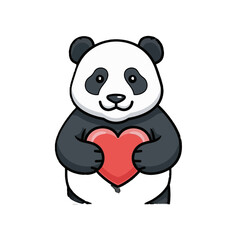 Obraz premium Adorable Cartoon Panda Holding a Red Heart, Isolated White Background, Loving Animal Character