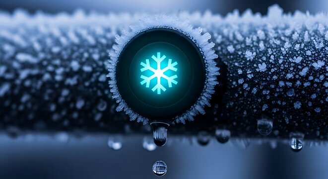 Frozen Pipe with Snowflake Icon and Dripping Water - Cold Weather and Chilling Effect