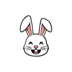 Obraz premium Happy Cartoon Bunny Head Smiling Widely with Front Teeth on Isolated White Background