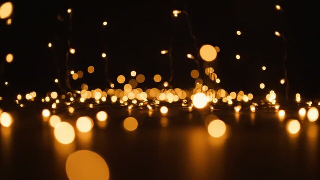 Warm golden light bokeh background with fairy string lights