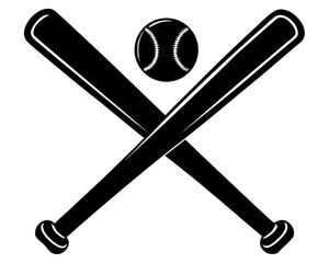 Baseball bat and ball crossed silhouette vector illustration isolated on white background