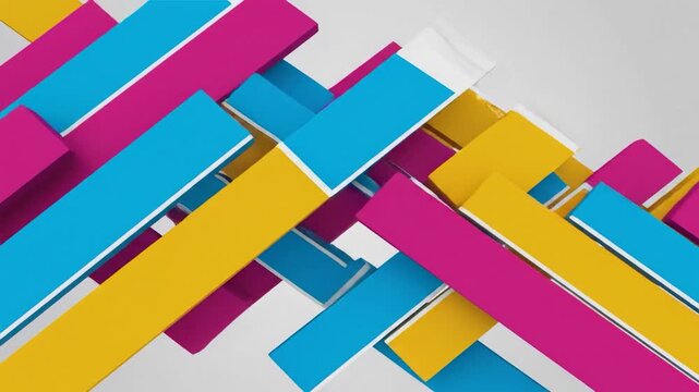 Abstract animation of colorful 3D bars on a white background.