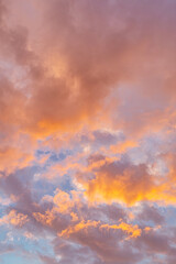 Fototapeta premium Sky with clouds in red - orange evening sunset.