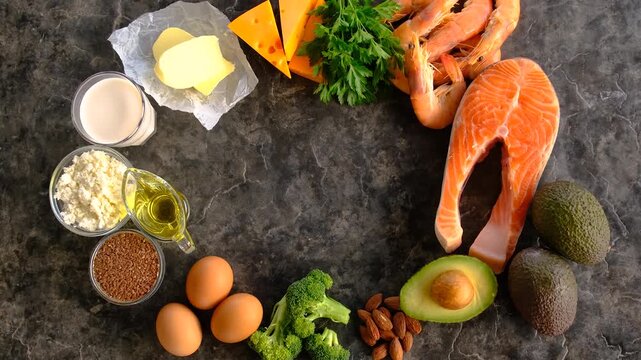 Foods containing vitamin D and omega 3. Selective focus. Food.