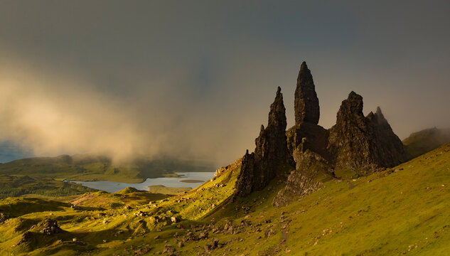 UK, Scotland, Isle of Skye, The Storr at cloudy day