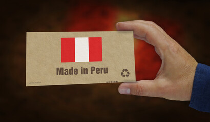 Made in Peru box pack in hand 3d illustration