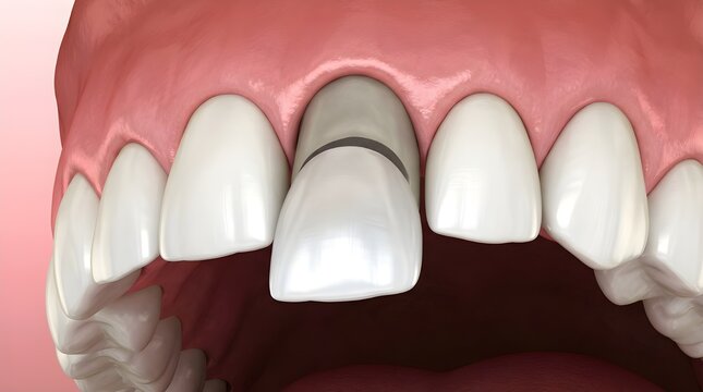 Dental Veneer Placement Close-Up on Front Teeth