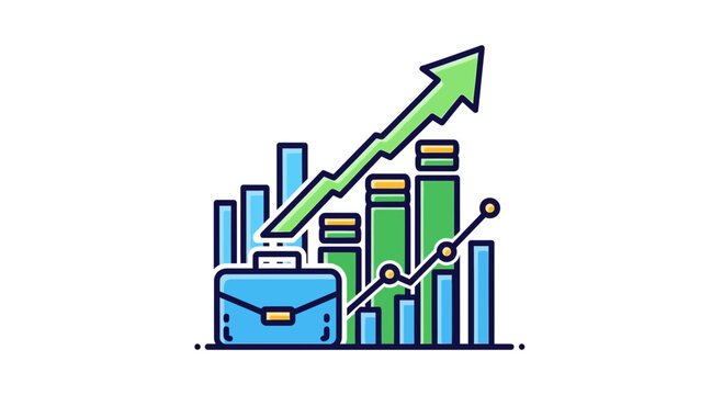 Business growth chart with briefcase and arrow rising icon illustration