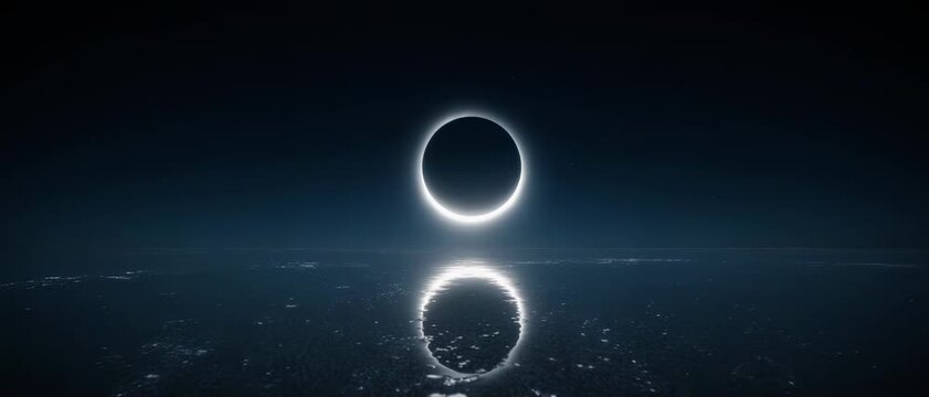 IMAX 70mm Cinematic Rare Solar Eclipse Moment with Glowing Ring of Fire and Reflection