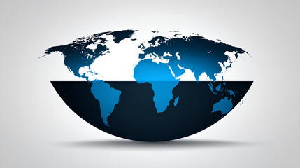 Curved world map silhouette, half globe of blue planet Earth, global business geography, worldwide international. Africa, Asia and America, Europe, Australia continents. Travel vector infographics