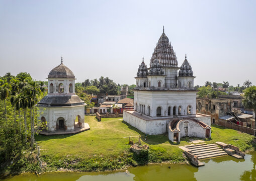 Aerial view of the Roth temple and Shiva Temple, Rajshahi Division, Puthia, Bangladesh