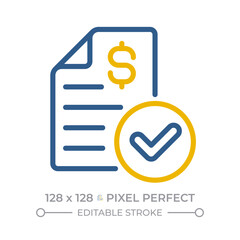 Invoice pixel perfect two color line icon. Commercial document by seller to buyer. Financial report. Business bicolor outline iconset isolated. Duotone pictograms thin linear. Editable stroke