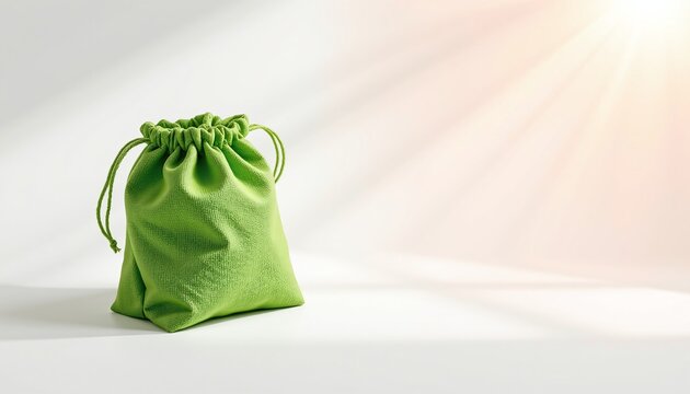 A vibrant scene featuring a lush, green reusable goodie bag crafted from textured spunbond fabric, exuding eco conscious elegance