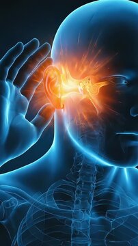 3DCG visualizing the mechanisms of tinnitus and otitis media. Demonstrating inflammation and severe pain inside the ear (vertical video)