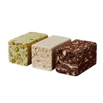 Assorted Halva Dessert Blocks with Pistachio and Chocolate Flavors Isolated on Transparent Background PNG