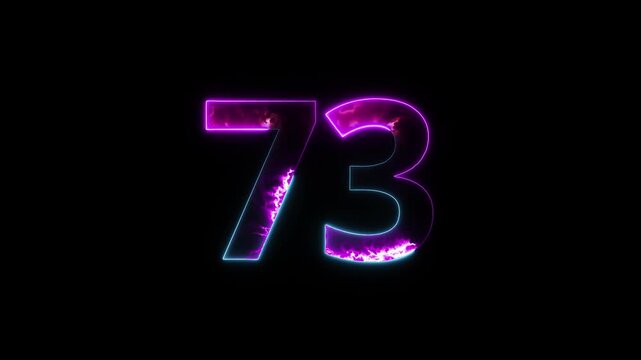 Neon number 73 with alpha channel, number seventy three, numerology, neon number with transparent background