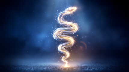 Obraz premium Shimmering Serpent of Healing: A mesmerizing display of a serpent composed of radiant light, elegantly coiled amidst an ethereal and enigmatic atmosphere. The snake, an ancient symbol of medicine.