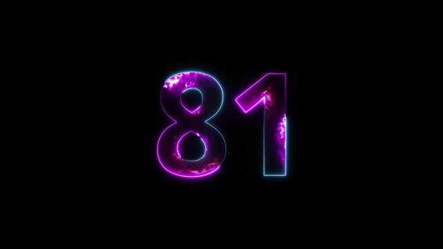 Neon number 81 with alpha channel, number eighty one, numerology, neon number with transparent background
