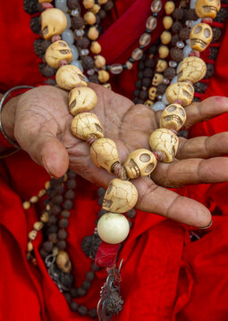 Necklaces of a hindu guru made with human bones, Dhaka Division, Dhaka, Bangladesh