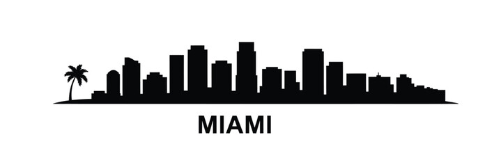 Obraz premium Miami skyline silhouette with a palm tree presented in a minimalist style