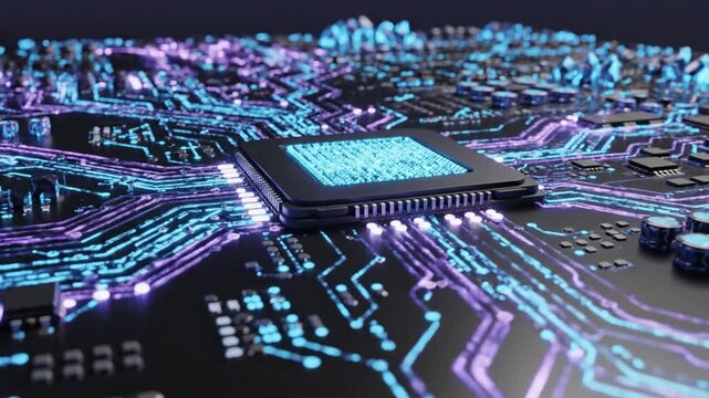 futuristic circuit board with glowing processor